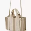 Mini sac cabas Woody en lin et cuir Mini sac cabas Woody en lin et cuir