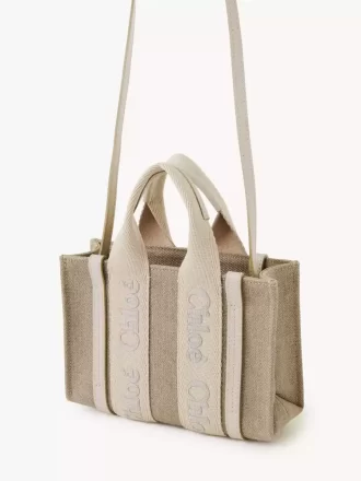 Mini sac cabas Woody en lin et cuir