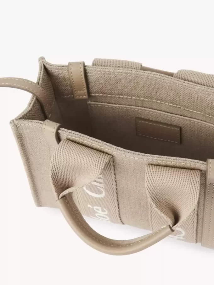 Mini sac cabas Woody en lin et cuir Mini sac cabas Woody en lin et cuir