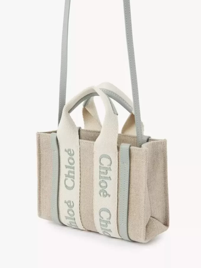 Mini sac cabas Woody en lin et cuir Mini sac cabas Woody en lin et cuir