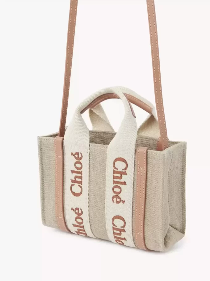 Mini sac cabas Woody en lin et cuir Mini sac cabas Woody en lin et cuir
