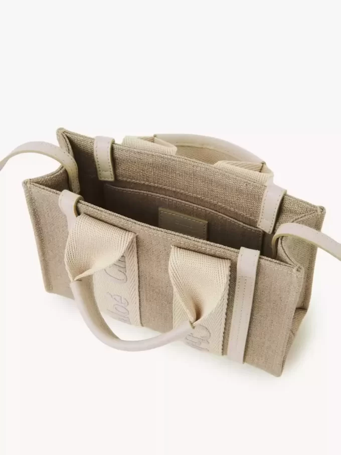Mini sac cabas Woody en lin et cuir Mini sac cabas Woody en lin et cuir