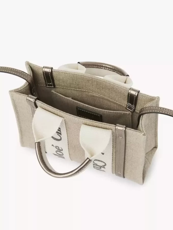 Mini sac cabas Woody en lin et cuir
