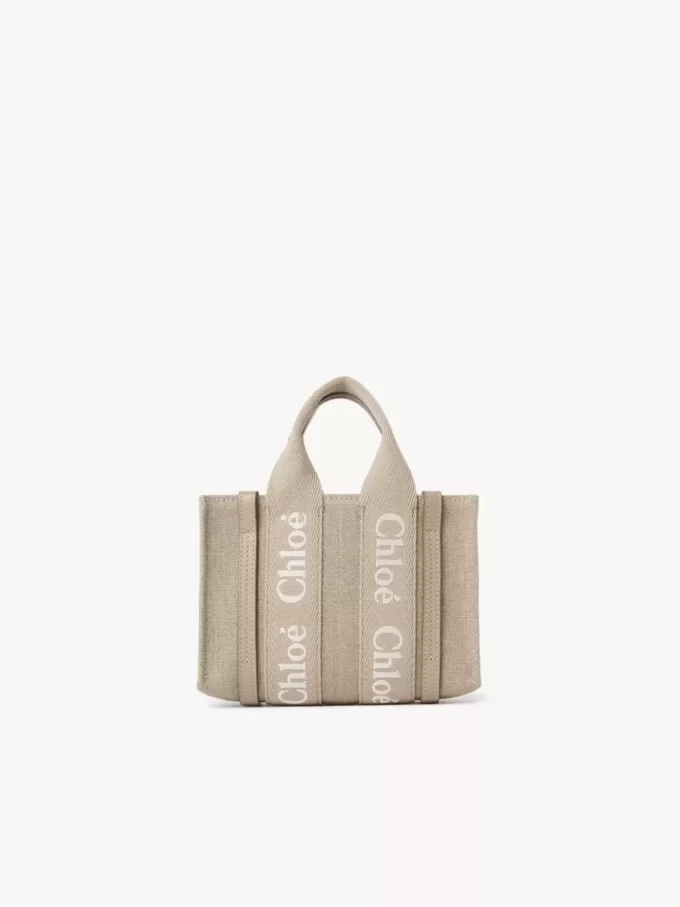 Mini sac cabas Woody en lin et cuir Mini sac cabas Woody en lin et cuir