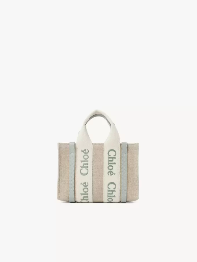 Mini sac cabas Woody en lin et cuir Mini sac cabas Woody en lin et cuir