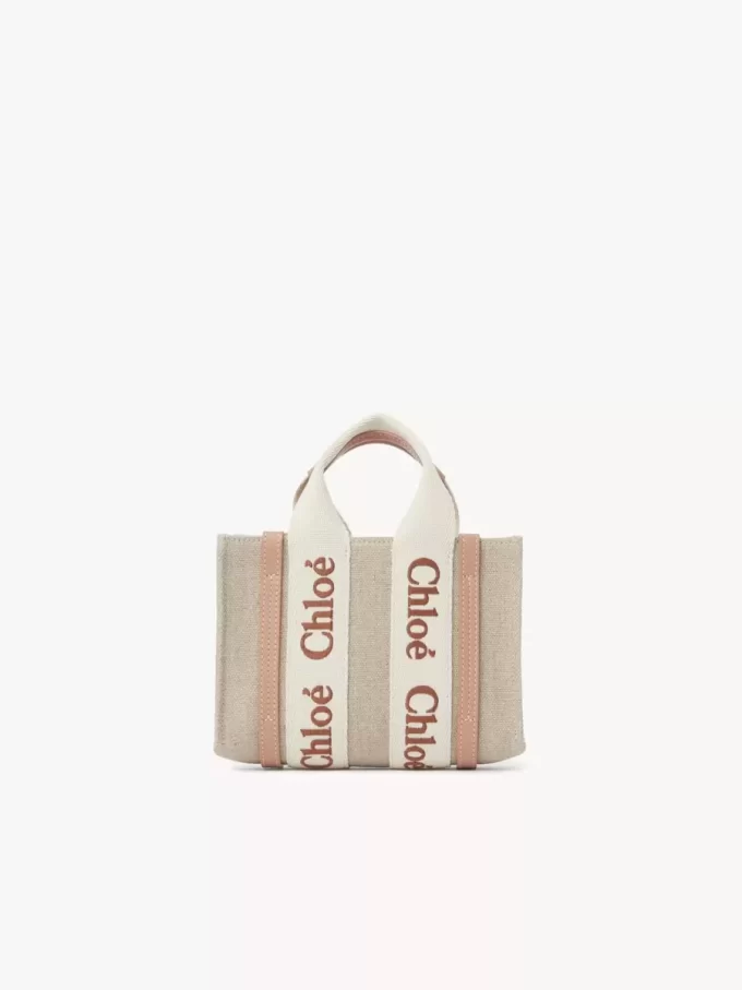 Mini sac cabas Woody en lin et cuir Mini sac cabas Woody en lin et cuir