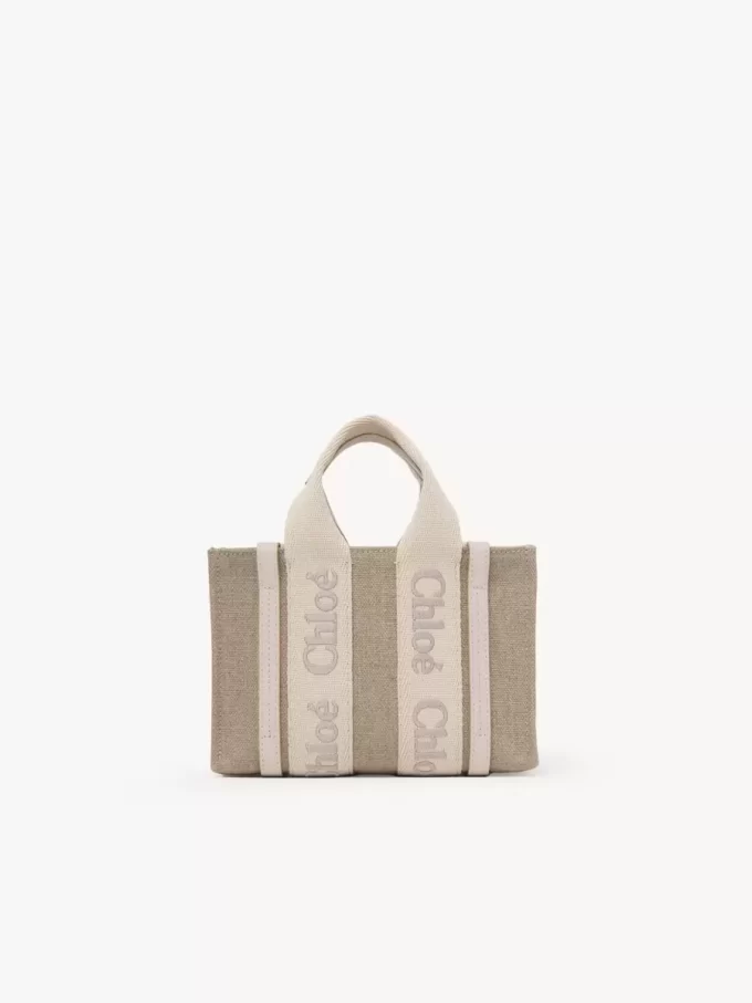 Mini sac cabas Woody en lin et cuir Mini sac cabas Woody en lin et cuir