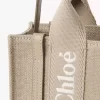 Mini sac cabas Woody en lin et cuir Mini sac cabas Woody en lin et cuir