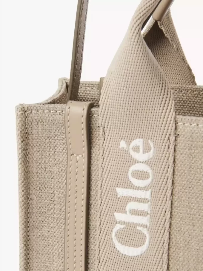 Mini sac cabas Woody en lin et cuir Mini sac cabas Woody en lin et cuir