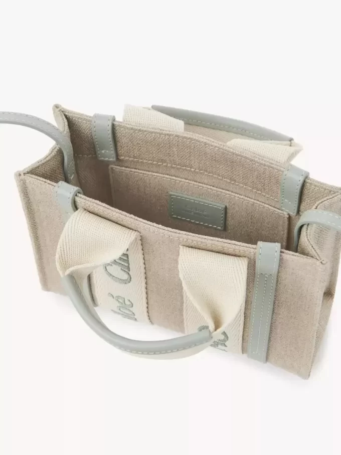 Mini sac cabas Woody en lin et cuir Mini sac cabas Woody en lin et cuir