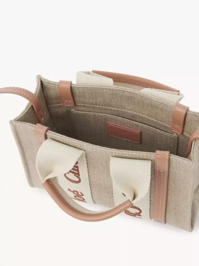 Mini sac cabas Woody en lin et cuir Mini sac cabas Woody en lin et cuir