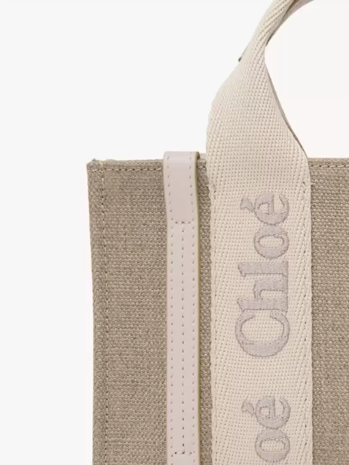 Mini sac cabas Woody en lin et cuir Mini sac cabas Woody en lin et cuir