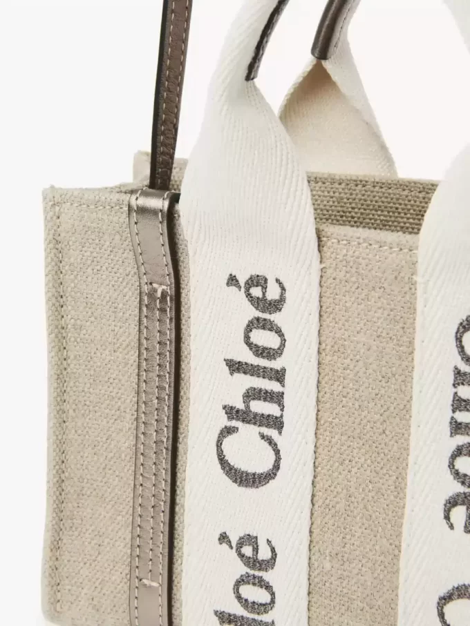 Mini sac cabas Woody en lin et cuir