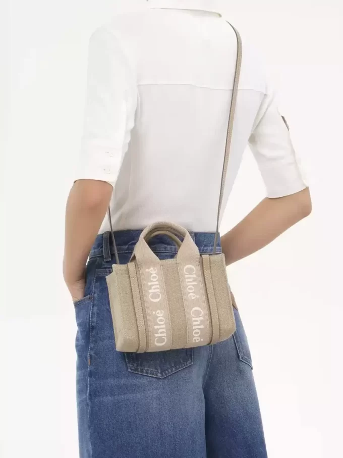 Mini sac cabas Woody en lin et cuir Mini sac cabas Woody en lin et cuir