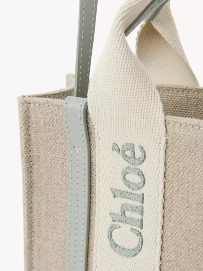 Mini sac cabas Woody en lin et cuir Mini sac cabas Woody en lin et cuir