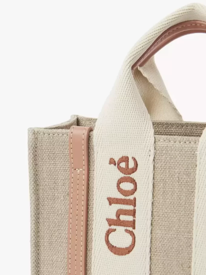 Mini sac cabas Woody en lin et cuir Mini sac cabas Woody en lin et cuir