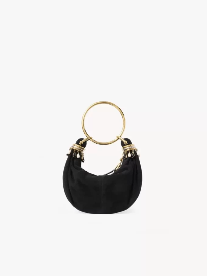 Mini sac hobo avec bracelet en perles en cuir suédé