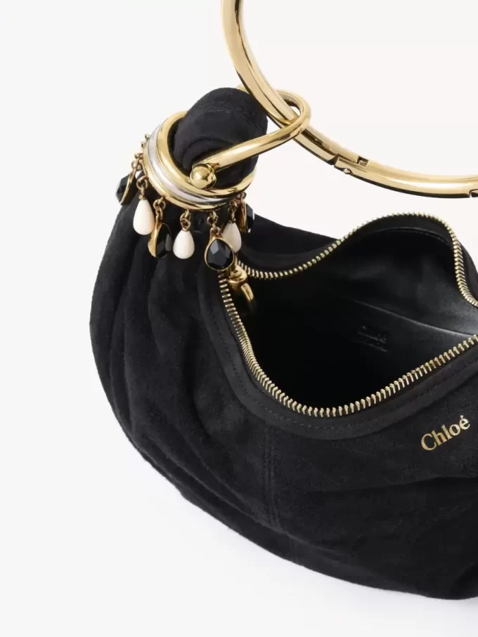 Mini sac hobo avec bracelet en perles en cuir suédé