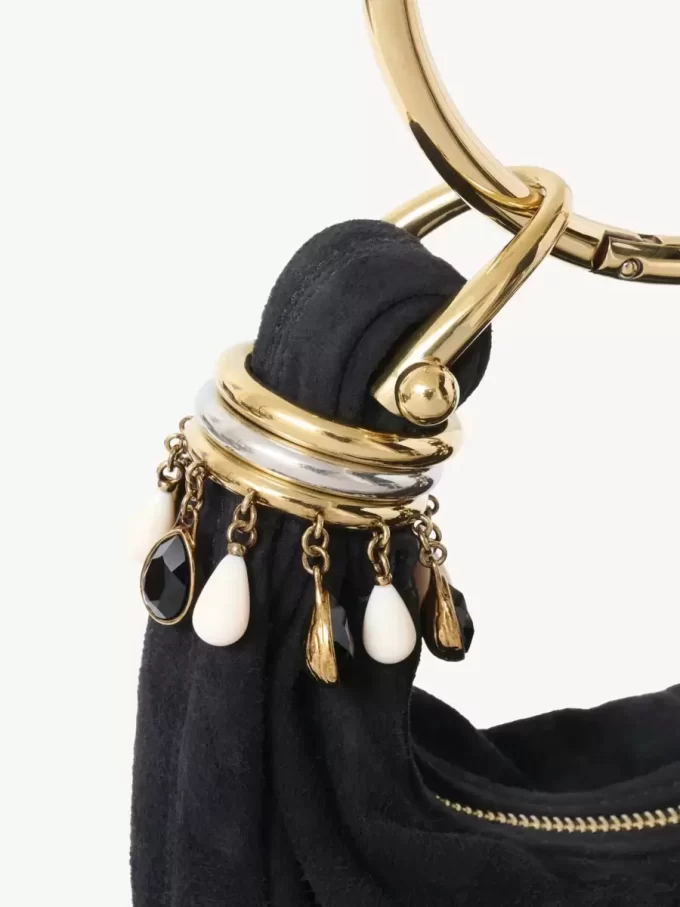 Mini sac hobo avec bracelet en perles en cuir suédé