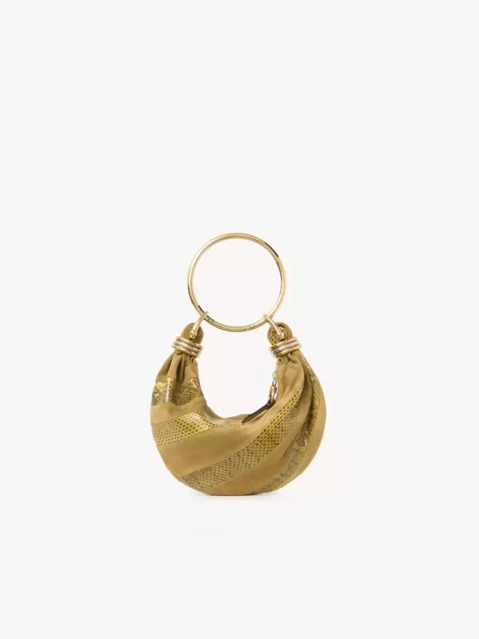 Mini sac hobo bracelet en cuir suédé et peau de serpent Mini sac hobo bracelet en cuir suédé et peau de serpent