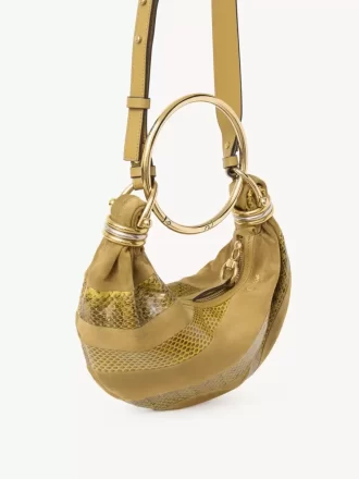 Mini sac hobo bracelet en cuir suédé et peau de serpent