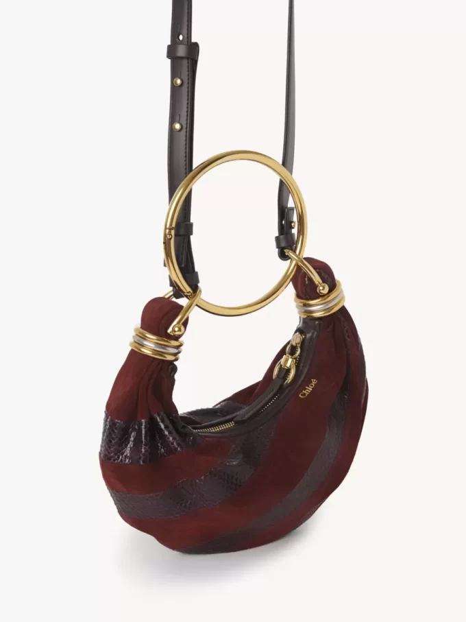 Mini sac hobo bracelet en cuir suédé et peau de serpent Mini sac hobo bracelet en cuir suédé et peau de serpent