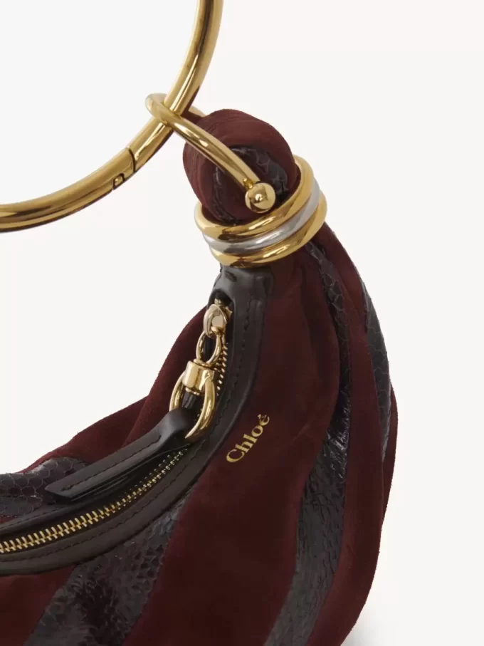 Mini sac hobo bracelet en cuir suédé et peau de serpent Mini sac hobo bracelet en cuir suédé et peau de serpent