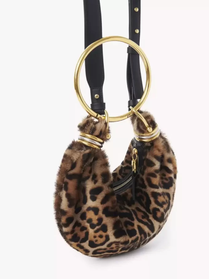 Mini sac hobo bracelet en peau lainée à imprimé léopard Mini sac hobo bracelet en peau lainée à imprimé léopard