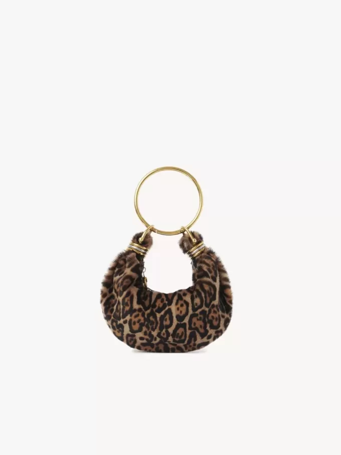 Mini sac hobo bracelet en peau lainée à imprimé léopard Mini sac hobo bracelet en peau lainée à imprimé léopard