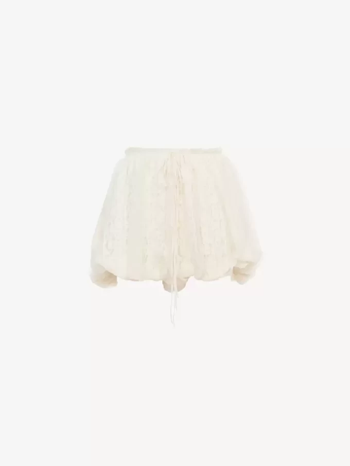 Mini short bloomer en mousseline de soie à dentelle florale
