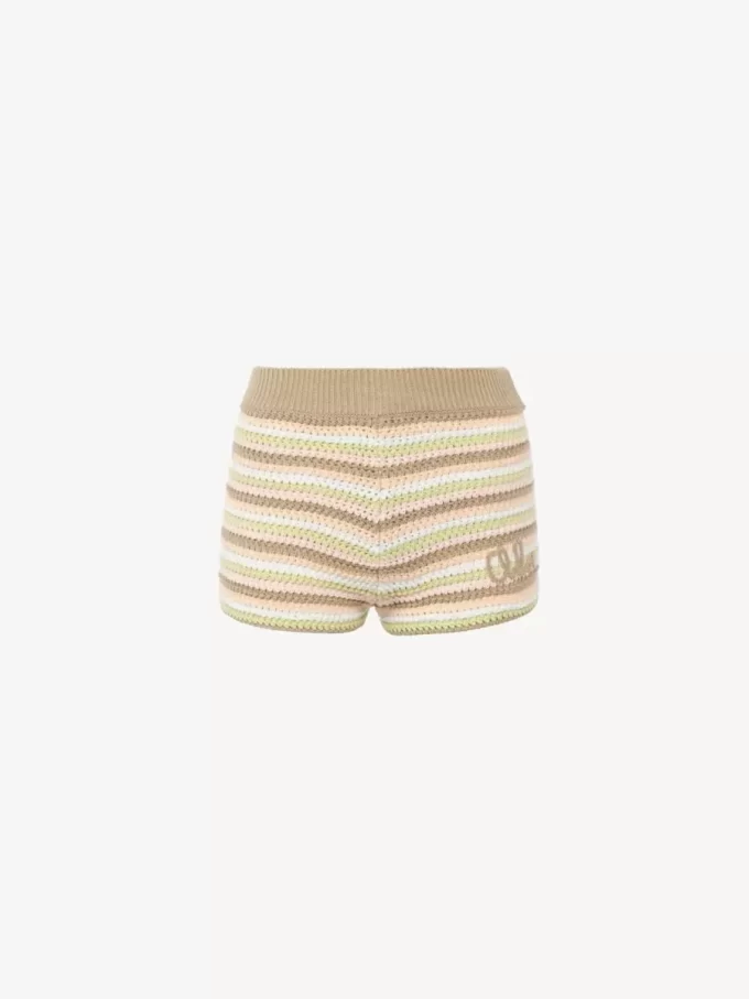Mini short taille haute avec logo en maille crochetée de coton Mini short taille haute avec logo en maille crochetée de coton