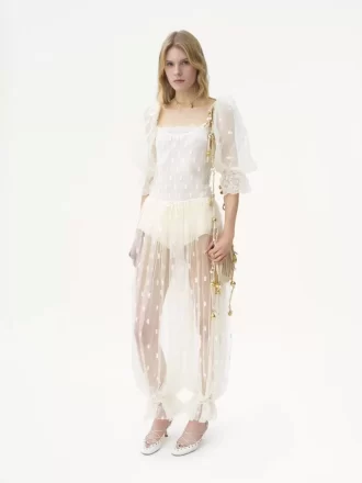 Pantalon à cordon en dentelle brodée