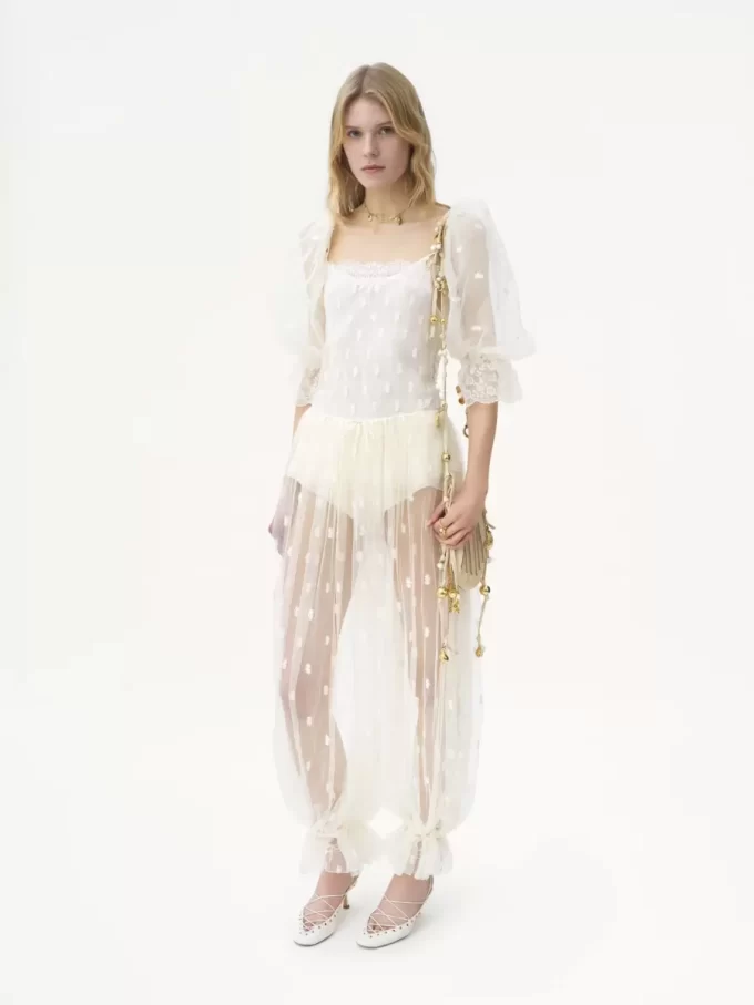 Pantalon à cordon en dentelle brodée Pantalon à cordon en dentelle brodée