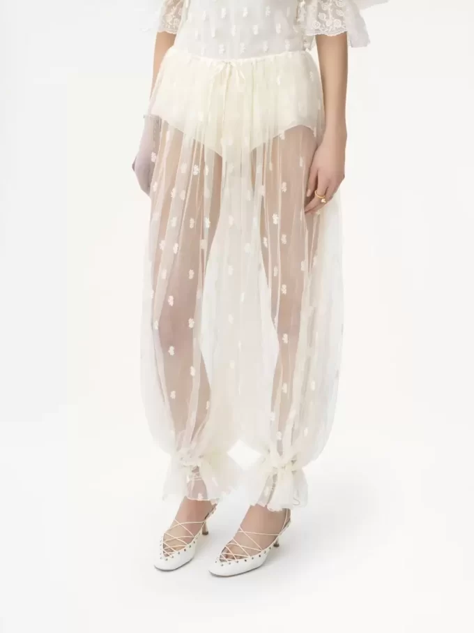 Pantalon à cordon en dentelle brodée Pantalon à cordon en dentelle brodée