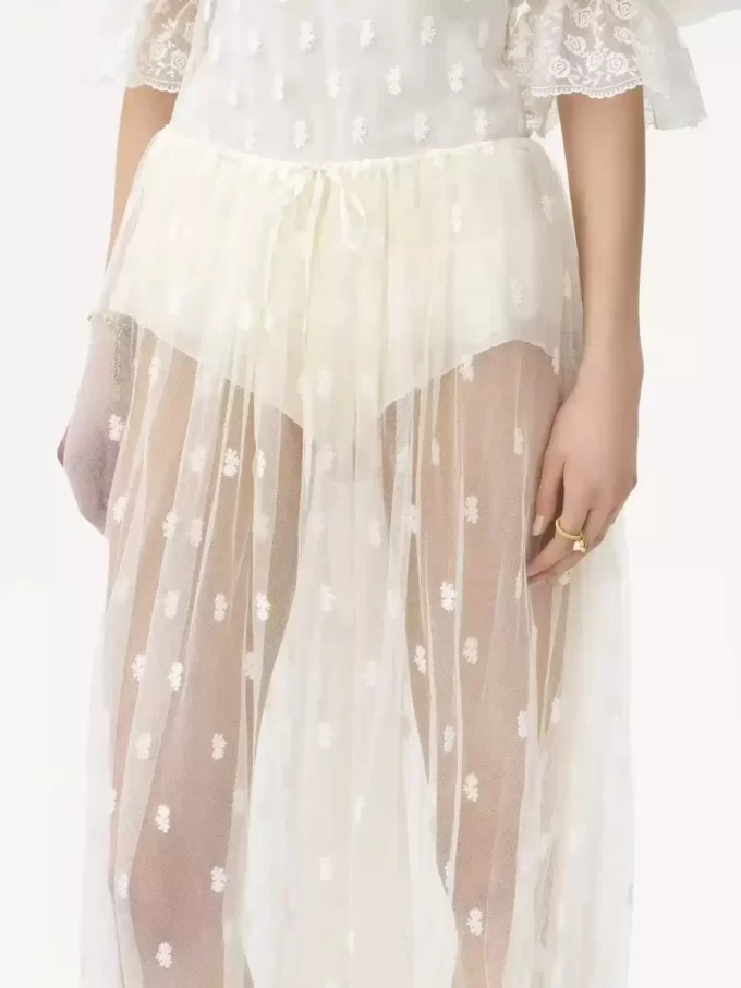 Pantalon à cordon en dentelle brodée Pantalon à cordon en dentelle brodée