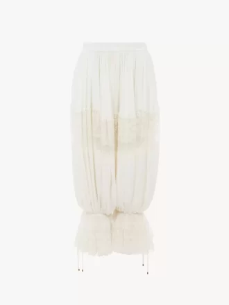 Pantalon court fluide en charmeuse de soie et dentelle