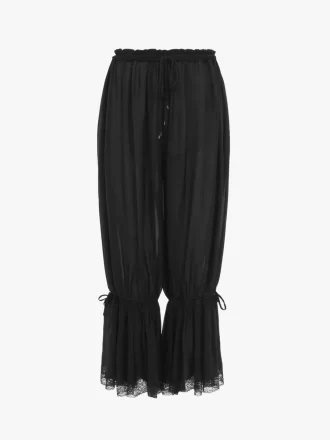 Pantalon court fluide en charmeuse de soie et dentelle