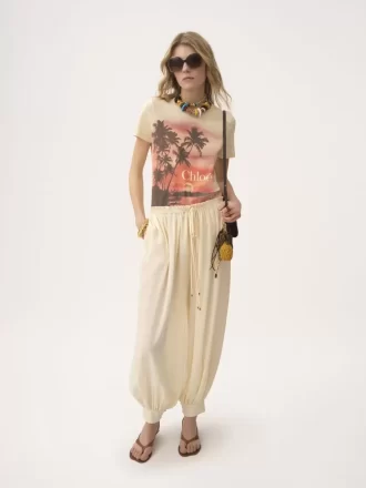 Pantalon court fluide en crêpe de Chine