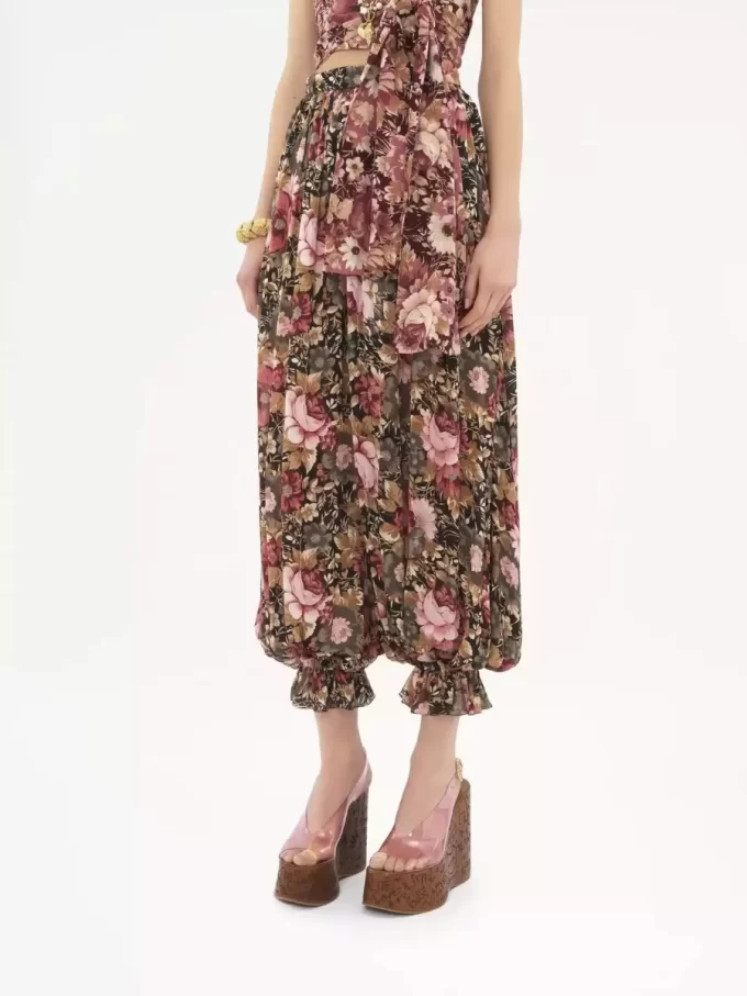 Pantalon fluide plissé en charmeuse de soie Pantalon fluide plissé en charmeuse de soie