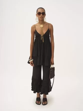 Pantalon large fluide en crêpe de Chine