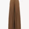 Pantalon large taille haute en toile de coton Pantalon large taille haute en toile de coton