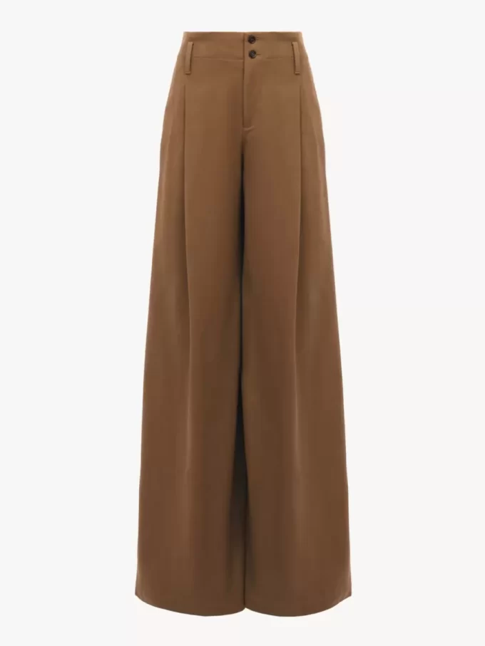 Pantalon large taille haute en toile de coton Pantalon large taille haute en toile de coton