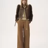Pantalon large taille haute en toile de coton Pantalon large taille haute en toile de coton