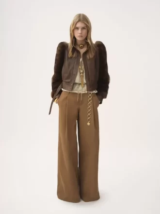 Pantalon large taille haute en toile de coton Pantalon large taille haute en toile de coton