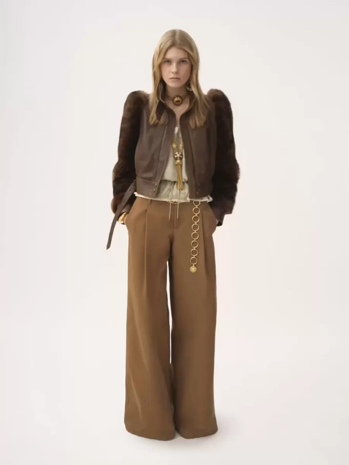 Pantalon large taille haute en toile de coton Pantalon large taille haute en toile de coton