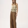 Pantalon large taille haute en toile de coton Pantalon large taille haute en toile de coton