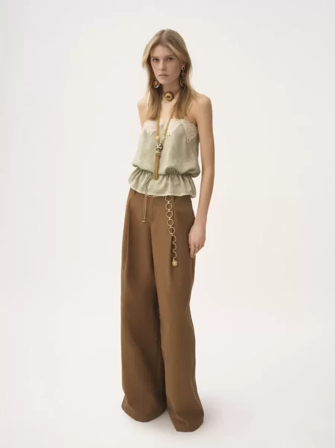 Pantalon large taille haute en toile de coton Pantalon large taille haute en toile de coton