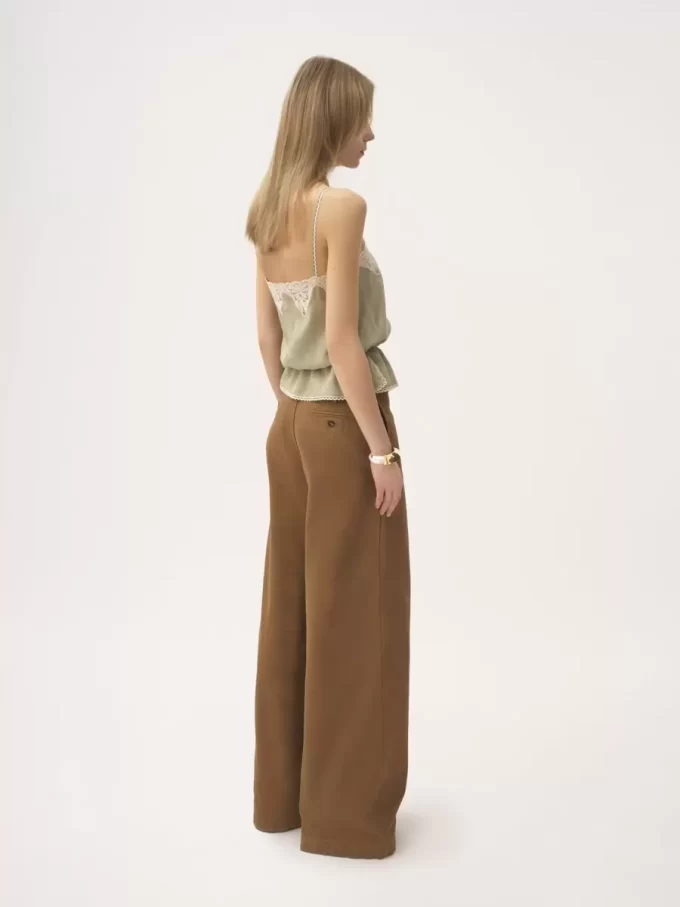 Pantalon large taille haute en toile de coton Pantalon large taille haute en toile de coton