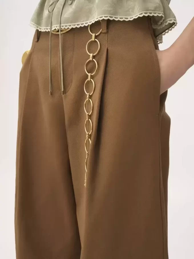 Pantalon large taille haute en toile de coton Pantalon large taille haute en toile de coton