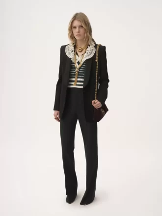 Pantalon tailleur garçon en laine grain de poudre